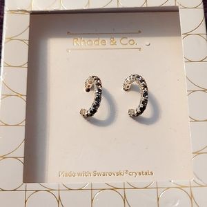 New Rhodes & Co crystal and black Swarvowski Crystals small hoop earrings